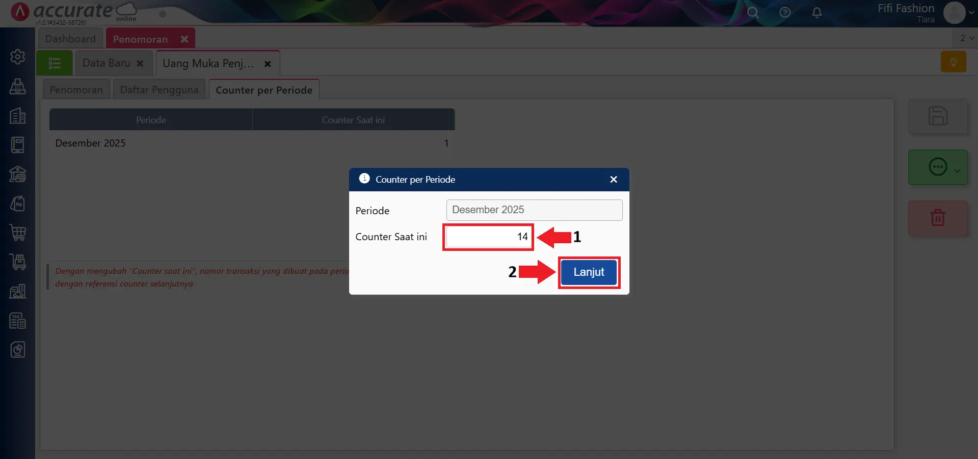 Mengatur counter penomoran transaksi